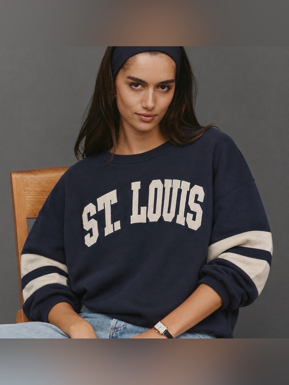 Navy and White St. Louis Sweatshirt Pullover Striped